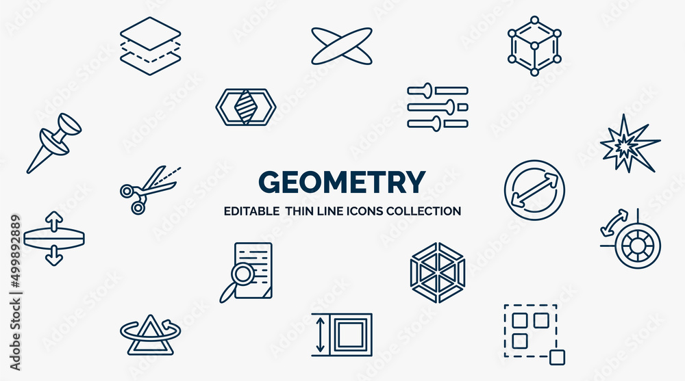 Poster concept of geometry web icons in outline style. thin line icons such as layer, metatron cube, adjust