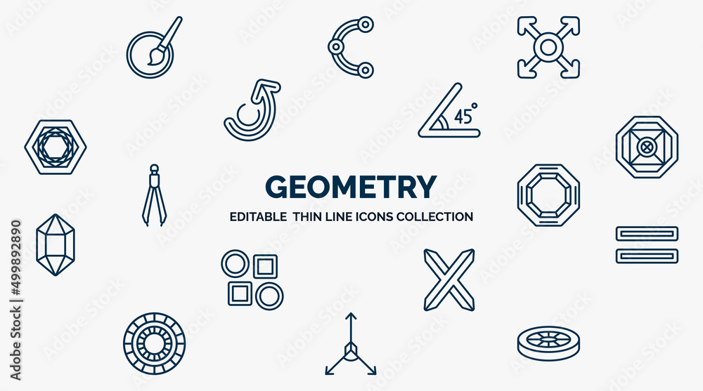 Aufkleber concept of geometry web icons in outline style. thin line icons such as quick selection, extend, ang