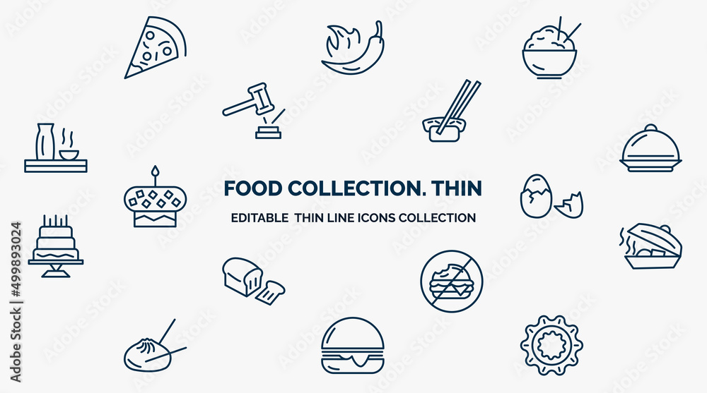Poster concept of food collection. thin web icons in outline style. thin line icons such as triangular pizz
