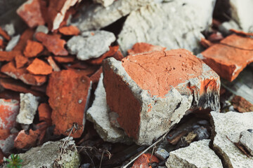 Broken bricks at the construction site.