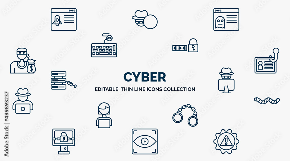 Aufkleber concept of cyber web icons in outline style. thin line icons such as dos attack, rootkit, passwords,