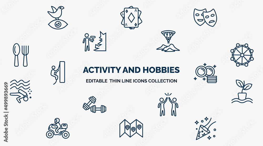 Aufkleber concept of activity and hobbies web icons in outline style. thin line icons such as bird watching, a