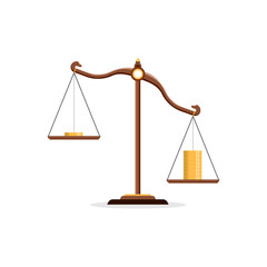 Justice scales not weight balance. Unfair judgment. Advantage of the rich. inequality