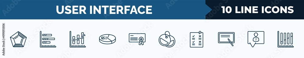 Poster set of 10 user interface web icons in outline style. thin line icons such as pentagonal chart, bars 