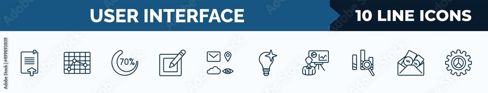 Poster set of 10 user interface web icons in outline style. thin line icons such as uploading file, boxed l