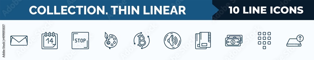 Poster set of 10 collection. thin linear web icons in outline style. thin line icons such as letter envelop