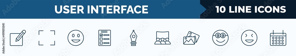 Poster set of 10 user interface web icons in outline style. thin line icons such as compose, corners, smili