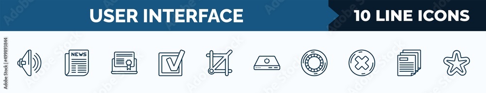 Aufkleber set of 10 user interface web icons in outline style. thin line icons such as high volume loudspeaker