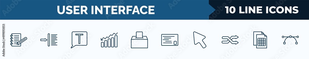Aufkleber set of 10 user interface web icons in outline style. thin line icons such as note blog, indent, text