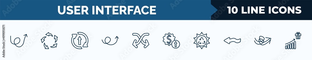 Poster set of 10 user interface web icons in outline style. thin line icons such as swirly scribbled arrow,