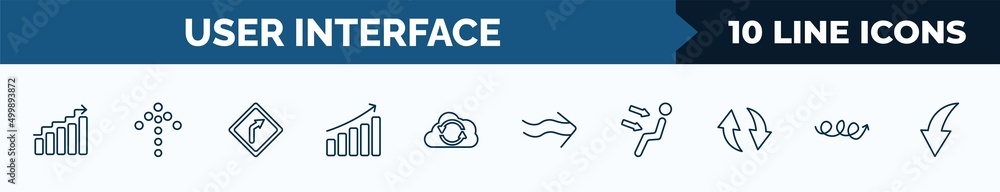 Poster set of 10 user interface web icons in outline style. thin line icons such as increasing, dotted up a