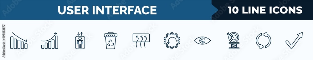 Poster set of 10 user interface web icons in outline style. thin line icons such as reduce, increase succes