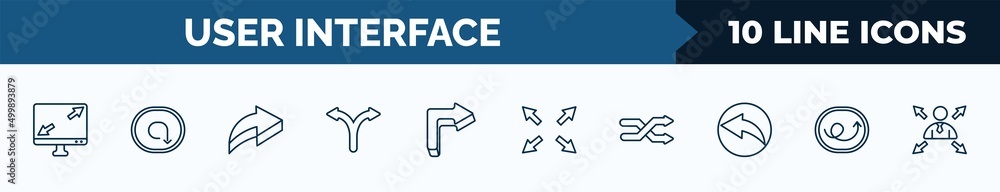Poster set of 10 user interface web icons in outline style. thin line icons such as display size, clockwise