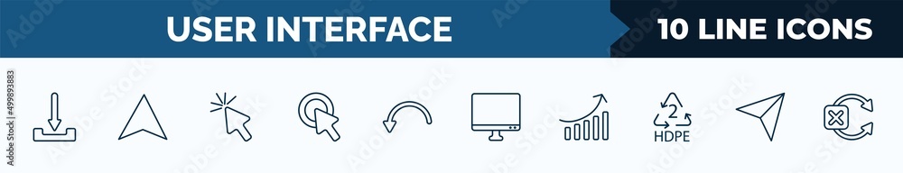 Poster set of 10 user interface web icons in outline style. thin line icons such as download arrow, navigat