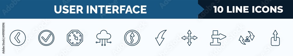 Aufkleber set of 10 user interface web icons in outline style. thin line icons such as round left button, righ