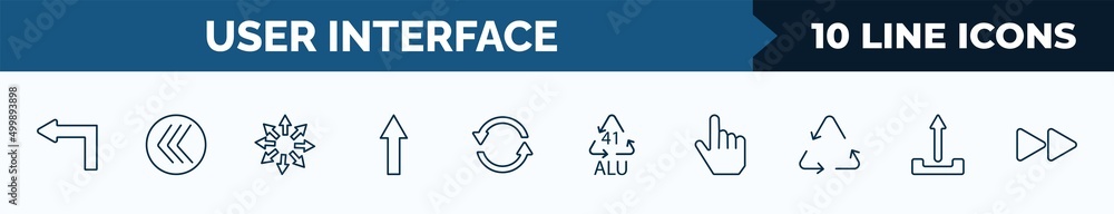 Aufkleber set of 10 user interface web icons in outline style. thin line icons such as left turn, go back butt
