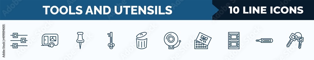 Aufkleber set of 10 tools and utensils web icons in outline style. thin line icons such as edit tools, house o