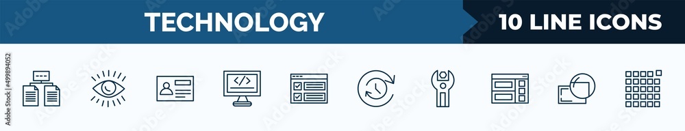 Poster set of 10 technology web icons in outline style. thin line icons such as data architecture, impressi