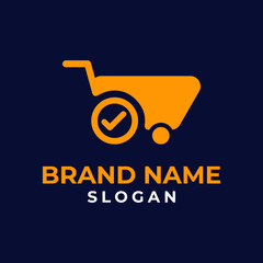 Orange online shop logo with shopping cart illustration