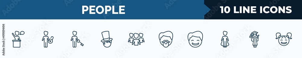 Aufkleber set of 10 people web icons in outline style. thin line icons such as leader speech, man with open lo
