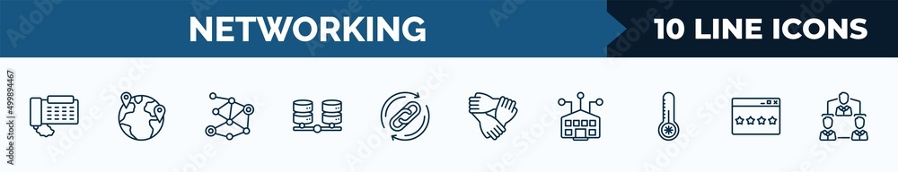 Poster set of 10 networking web icons in outline style. thin line icons such as domestic phone, localizatio