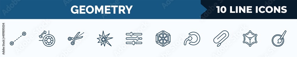 Poster set of 10 geometry web icons in outline style. thin line icons such as lengthen, dimensions, trim, e