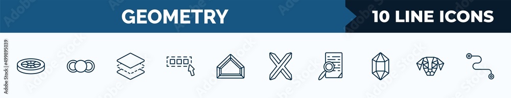 Poster set of 10 geometry web icons in outline style. thin line icons such as disk, front, layer, select al
