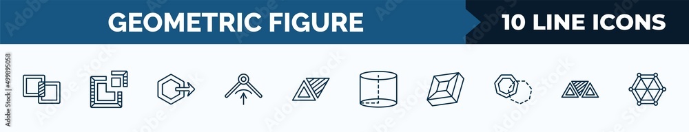 Poster set of 10 geometric figure web icons in outline style. thin line icons such as unite, segment, sent,