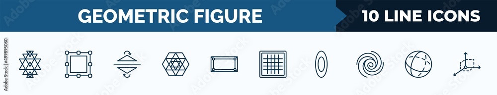 Poster set of 10 geometric figure web icons in outline style. thin line icons such as sri yantra, bounding 