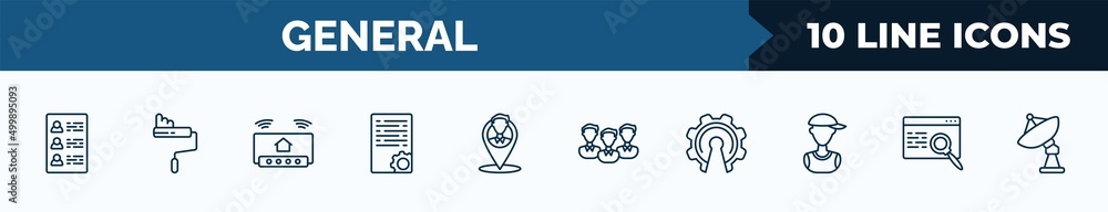 Poster set of 10 general web icons in outline style. thin line icons such as profile list, painting work, s