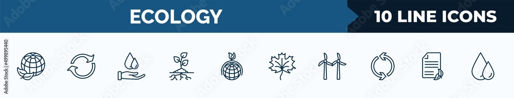 Poster set of 10 ecology web icons in outline style. thin line icons such as ecology, reload arrows, save w