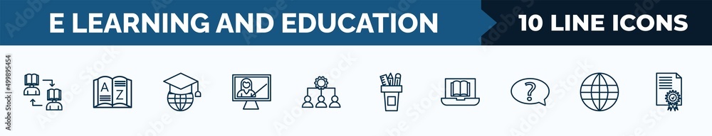 Aufkleber set of 10 e learning and education web icons in outline style. thin line icons such as asynchronous 