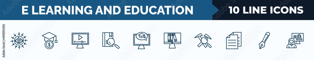 Poster set of 10 e learning and education web icons in outline style. thin line icons such as daycare cente