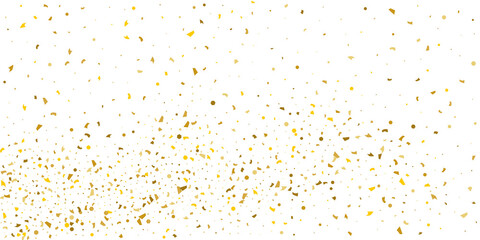 Golden glitter confetti on a white background. Illustration of a drop of shiny particles. Decorative element. Luxury background for your design, cards, invitations, gift, vip.