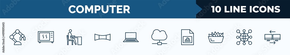 Aufkleber set of 10 computer web icons in outline style. thin line icons such as robotics, device, boss office