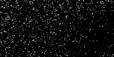 Silver confetti point on a black background. Luxury festive background. Silver grainy abstract texture overflows against a black background. Element of design. Vector illustration, EPS 10.