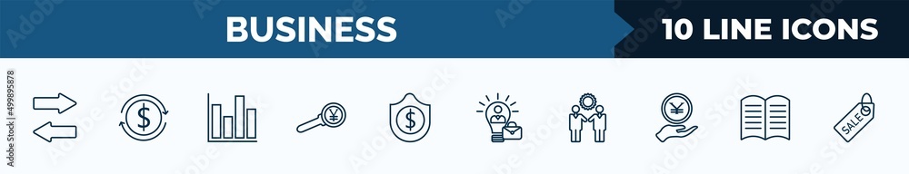 Poster set of 10 business web icons in outline style. thin line icons such as two way arrows, return of inv
