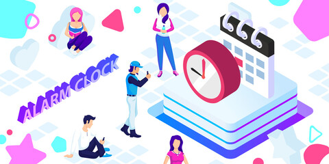 Alarm clock isometric design icon. Vector web illustration. 3d colorful concept