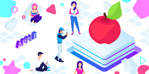 Apple isometric design icon. Vector web illustration. 3d colorful concept