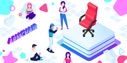 Armchair isometric design icon. Vector web illustration. 3d colorful concept