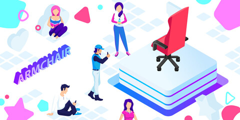 Armchair isometric design icon. Vector web illustration. 3d colorful concept