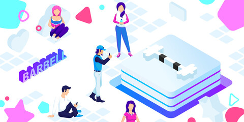 Barbell isometric design icon. Vector web illustration. 3d colorful concept