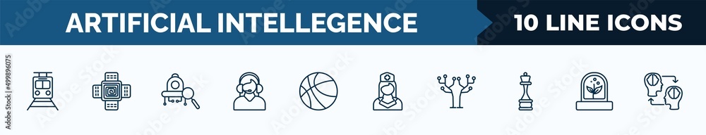 Aufkleber set of 10 artificial intellegence web icons in outline style. thin line icons such as train, nano se