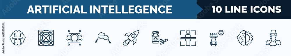 Aufkleber set of 10 artificial intellegence web icons in outline style. thin line icons such as future brain, 