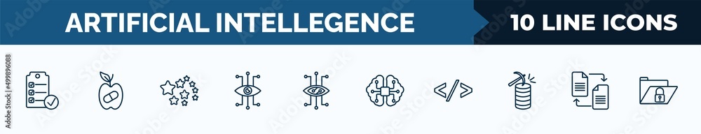 Poster set of 10 artificial intellegence web icons in outline style. thin line icons such as check list, sy