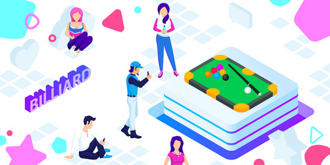 Billiard isometric design icon. Vector web illustration. 3d colorful concept