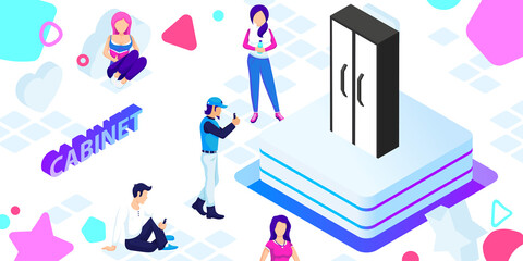 Cabinet isometric design icon. Vector web illustration. 3d colorful concept
