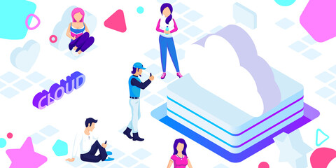 Cloud isometric design icon. Vector web illustration. 3d colorful concept
