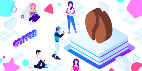 Coffee isometric design icon. Vector web illustration. 3d colorful concept