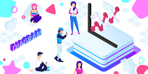 Diagram isometric design icon. Vector web illustration. 3d colorful concept